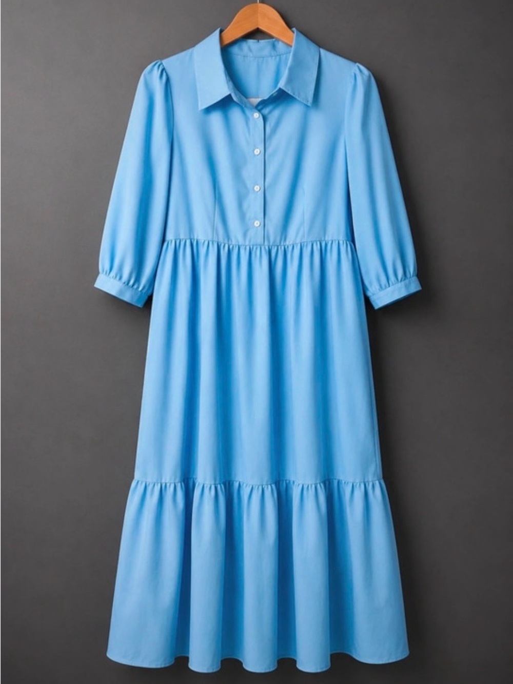 Classic Button-Front Dress in Sky Blue Size L